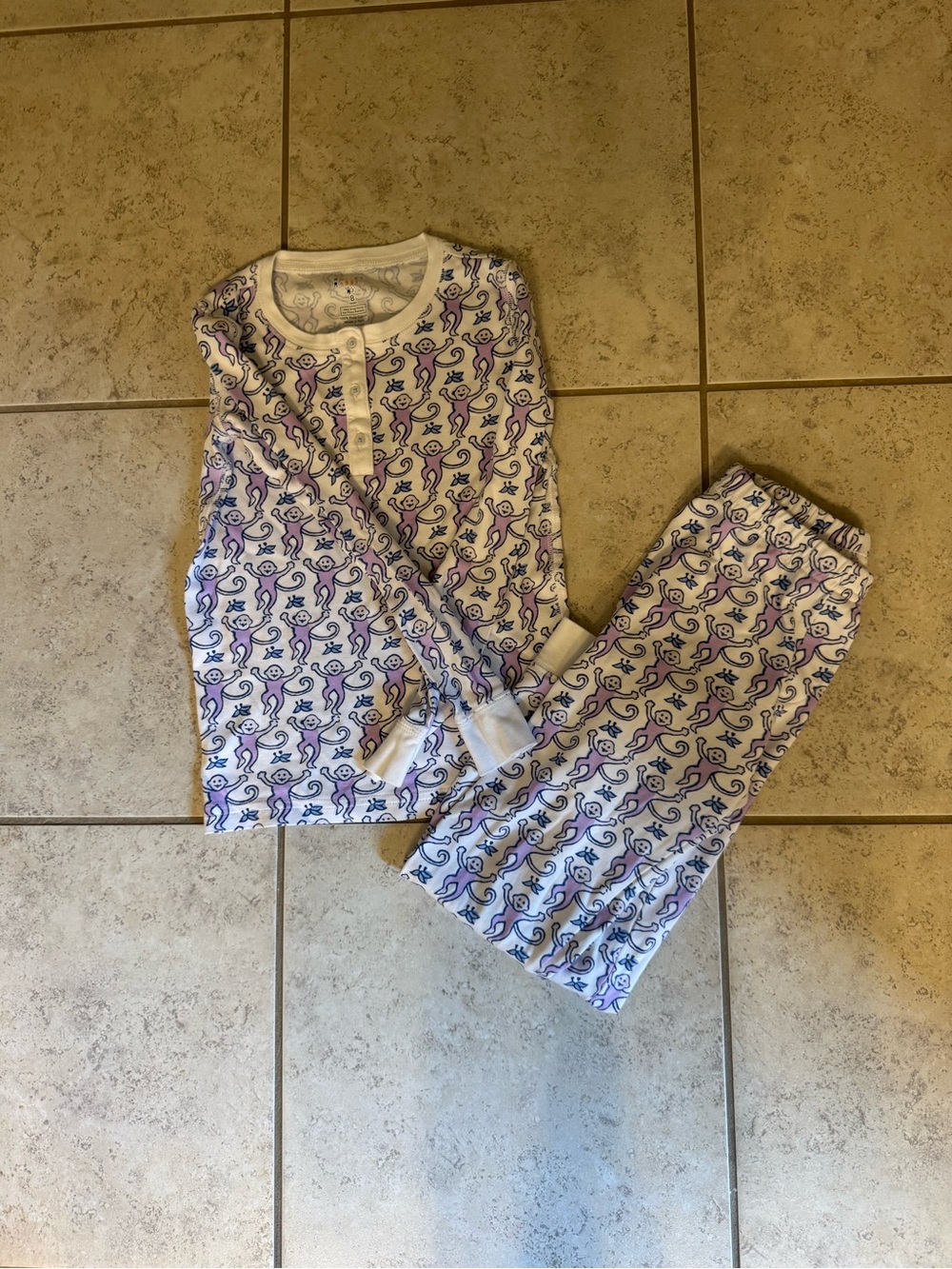 Roller Rabbit White Pajama Set with Purple Monkey Print